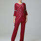 Chiffon Long Sleeves V Neck Mother Of The Bride Dress Pants Suits