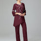 Chiffon Long Sleeves V Neck Mother Of The Bride Dress Pants Suits