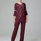 Chiffon Long Sleeves V Neck Mother Of The Bride Dress Pants Suits