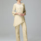 Chiffon Long Sleeves V Neck Mother Of The Bride Dress Pants Suits