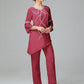 Chiffon Long Sleeves V Neck Mother Of The Bride Dress Pants Suits