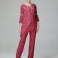 Chiffon Long Sleeves V Neck Mother Of The Bride Dress Pants Suits