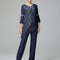 Chiffon Long Sleeves V Neck Mother Of The Bride Dress Pants Suits