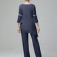 Chiffon Long Sleeves V Neck Mother Of The Bride Dress Pants Suits