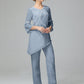 Chiffon Long Sleeves V Neck Mother Of The Bride Dress Pants Suits