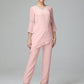 Chiffon Long Sleeves V Neck Mother Of The Bride Dress Pants Suits