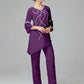 Chiffon Long Sleeves V Neck Mother Of The Bride Dress Pants Suits