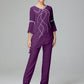 Chiffon Long Sleeves V Neck Mother Of The Bride Dress Pants Suits