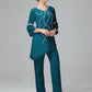 Chiffon Long Sleeves V Neck Mother Of The Bride Dress Pants Suits