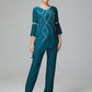 Chiffon Long Sleeves V Neck Mother Of The Bride Dress Pants Suits