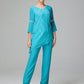 Chiffon Long Sleeves V Neck Mother Of The Bride Dress Pants Suits