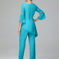 Chiffon Long Sleeves V Neck Mother Of The Bride Dress Pants Suits