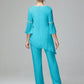 Chiffon Long Sleeves V Neck Mother Of The Bride Dress Pants Suits