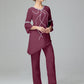 Chiffon Long Sleeves V Neck Mother Of The Bride Dress Pants Suits