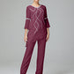 Chiffon Long Sleeves V Neck Mother Of The Bride Dress Pants Suits
