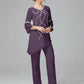 Chiffon Long Sleeves V Neck Mother Of The Bride Dress Pants Suits