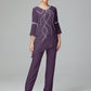 Chiffon Long Sleeves V Neck Mother Of The Bride Dress Pants Suits