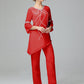 Chiffon Long Sleeves V Neck Mother Of The Bride Dress Pants Suits