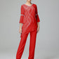 Chiffon Long Sleeves V Neck Mother Of The Bride Dress Pants Suits