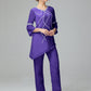 Chiffon Long Sleeves V Neck Mother Of The Bride Dress Pants Suits