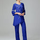 Chiffon Long Sleeves V Neck Mother Of The Bride Dress Pants Suits
