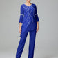 Chiffon Long Sleeves V Neck Mother Of The Bride Dress Pants Suits