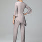 Chiffon Long Sleeves V Neck Mother Of The Bride Dress Pants Suits