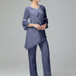 Chiffon Long Sleeves V Neck Mother Of The Bride Dress Pants Suits