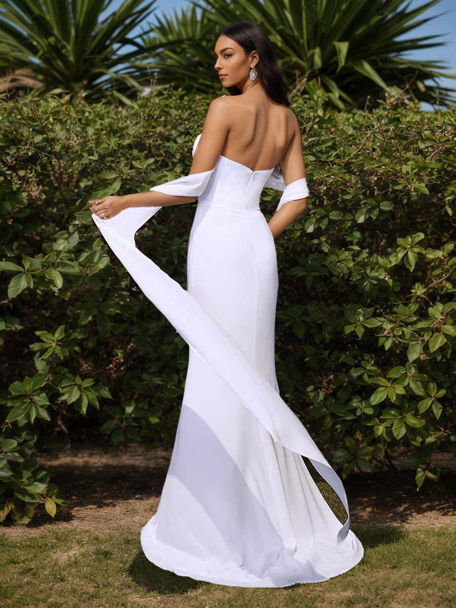 Mermaid White Chiffon Strapless Long Beach Wedding Dress