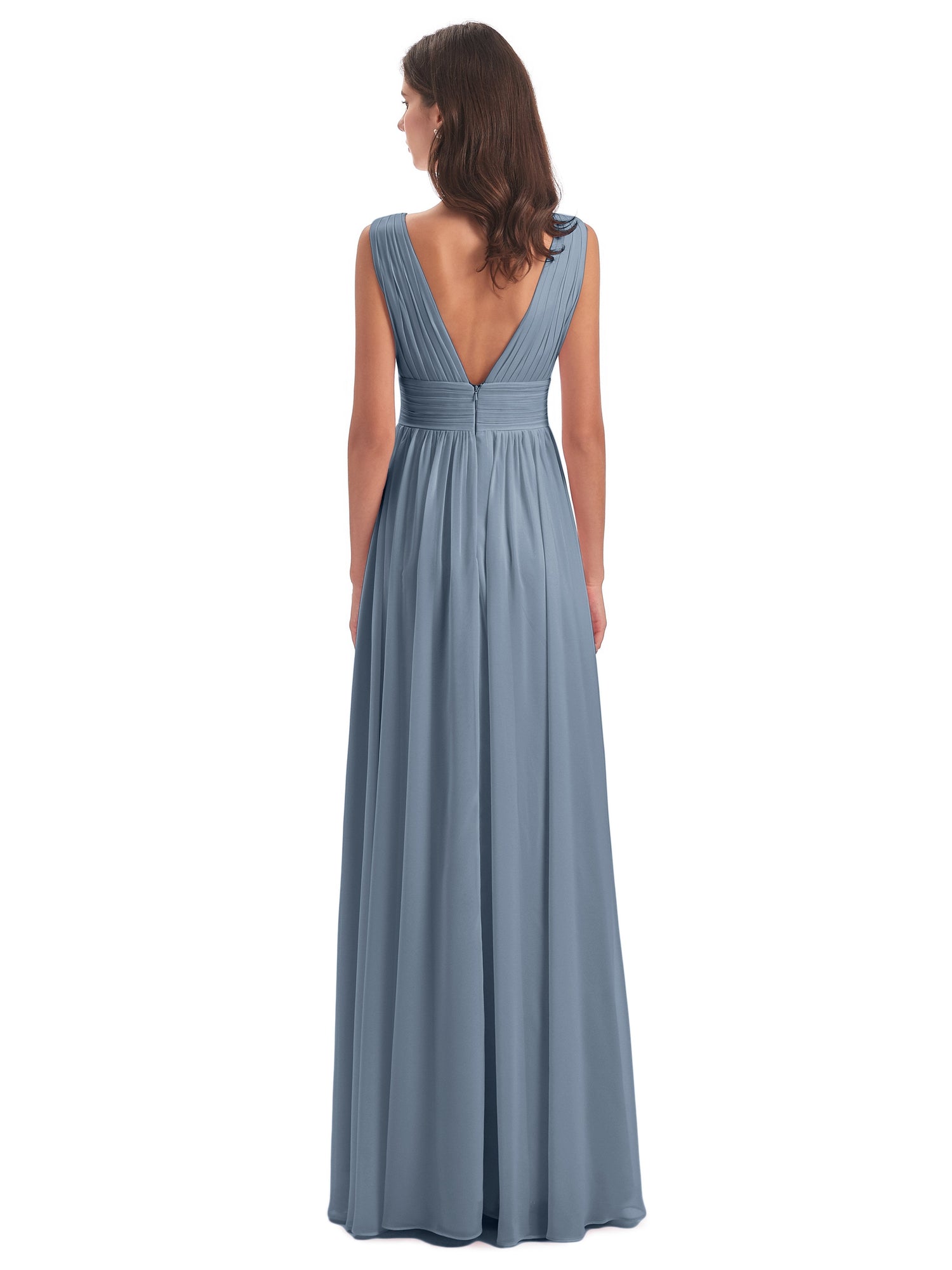 V Neck Floor Length Split Wedding Guest Dress