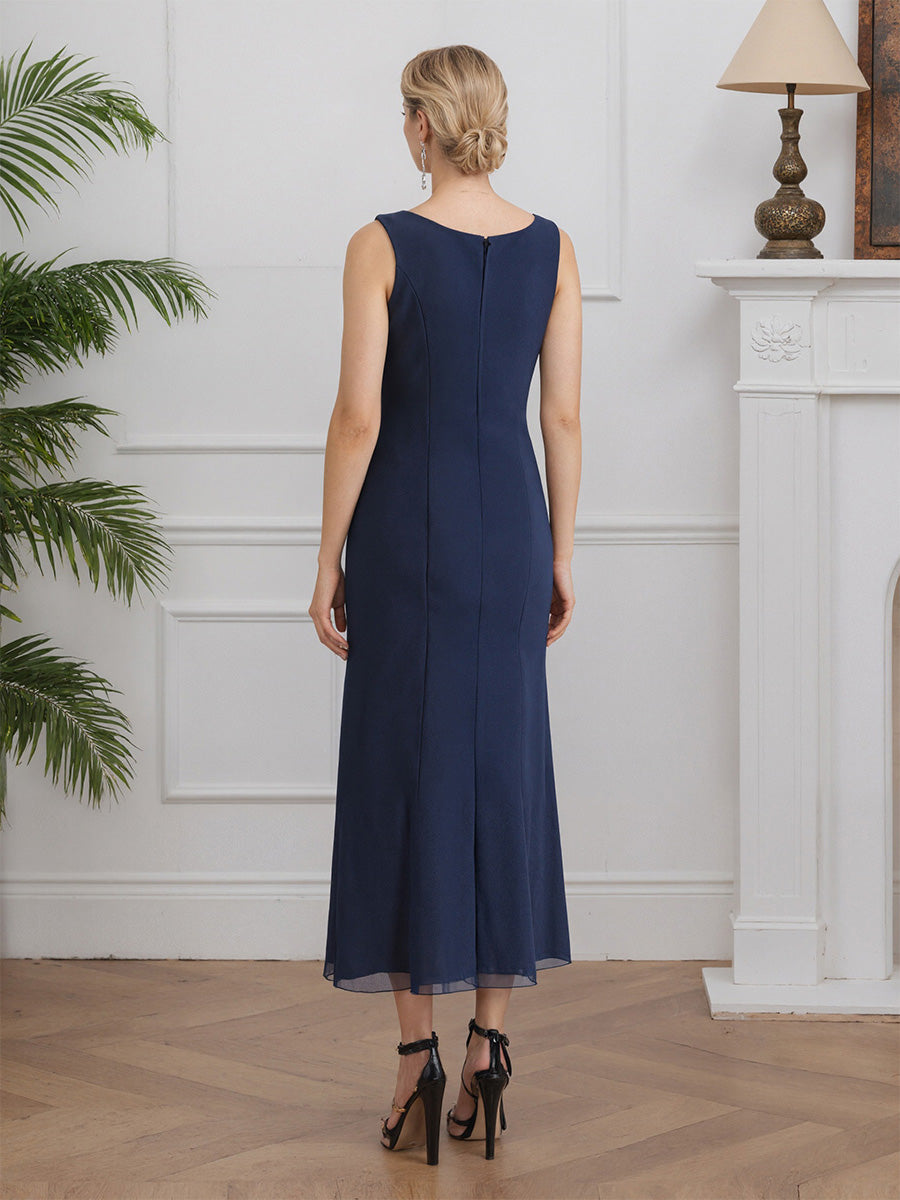Cicinia Dark Navy Mother Of The Groom Dress 2 Pieces Chiffon A-line Evening Dresses