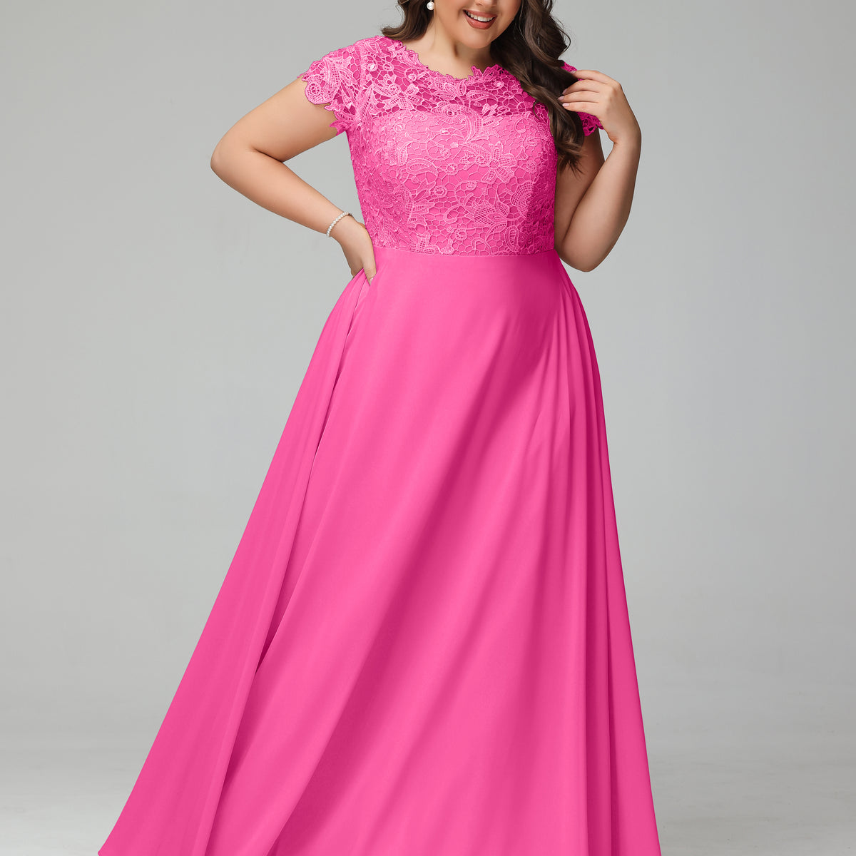 Crew Neck Delicate Chiffon Plus Size Bridesmaid Dresses, Celadon