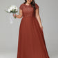 Crew Neck Delicate Chiffon Plus Size Bridesmaid Dresses