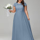 Crew Neck Delicate Chiffon Plus Size Bridesmaid Dresses