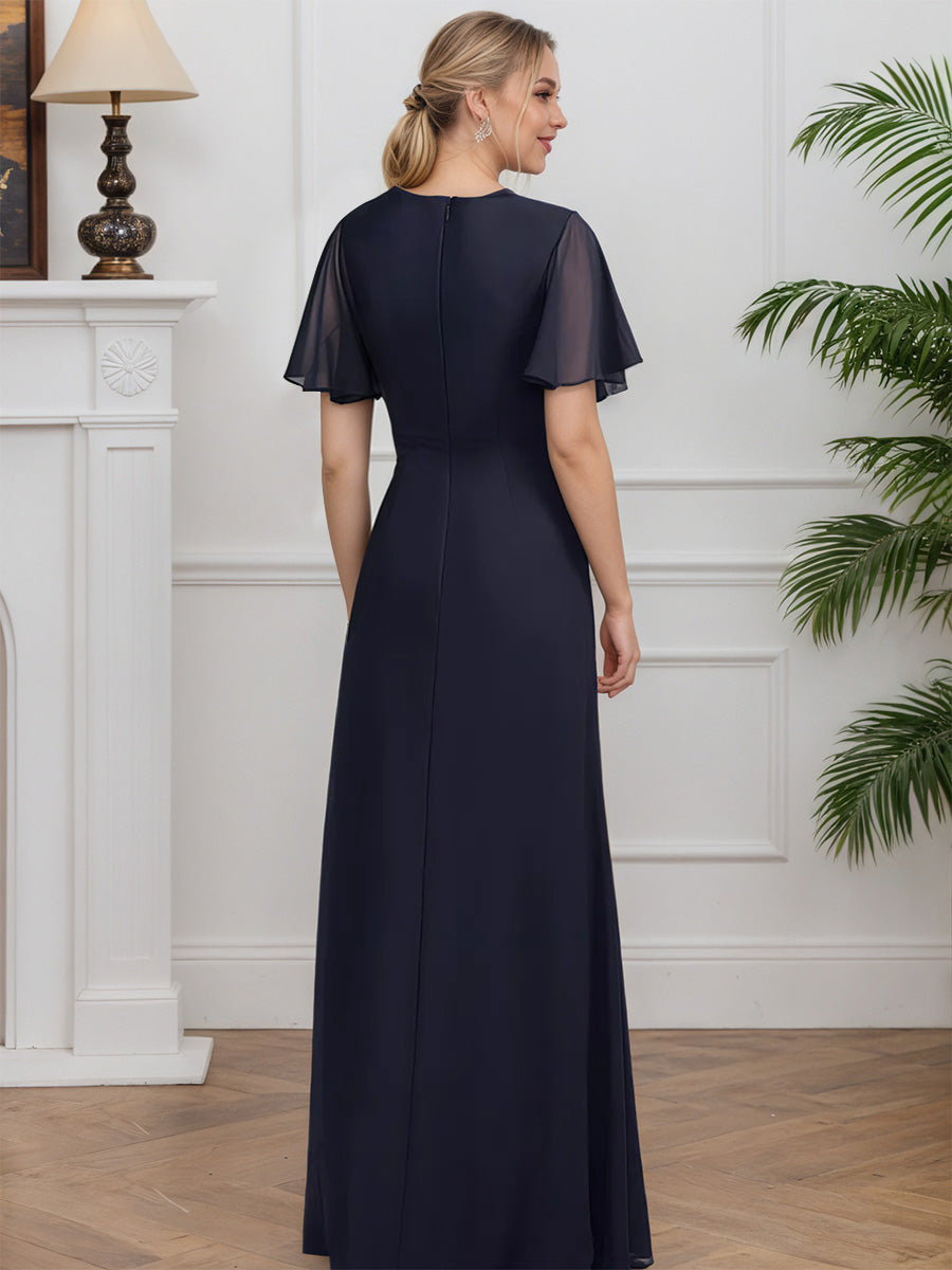 Cicinia Dark Navy Mother Of The Groom Dress Long Chiffon A-line Asymmetrical Neckline