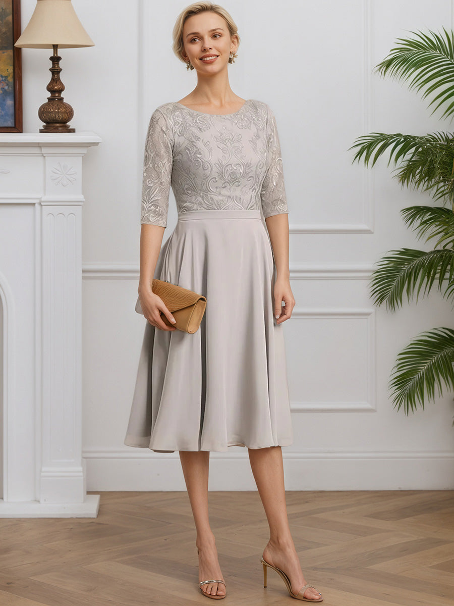 Cicinia Taupe Mother Of The Groom Dress Short Lace Chiffon A-line Knee Length Half Sleeves