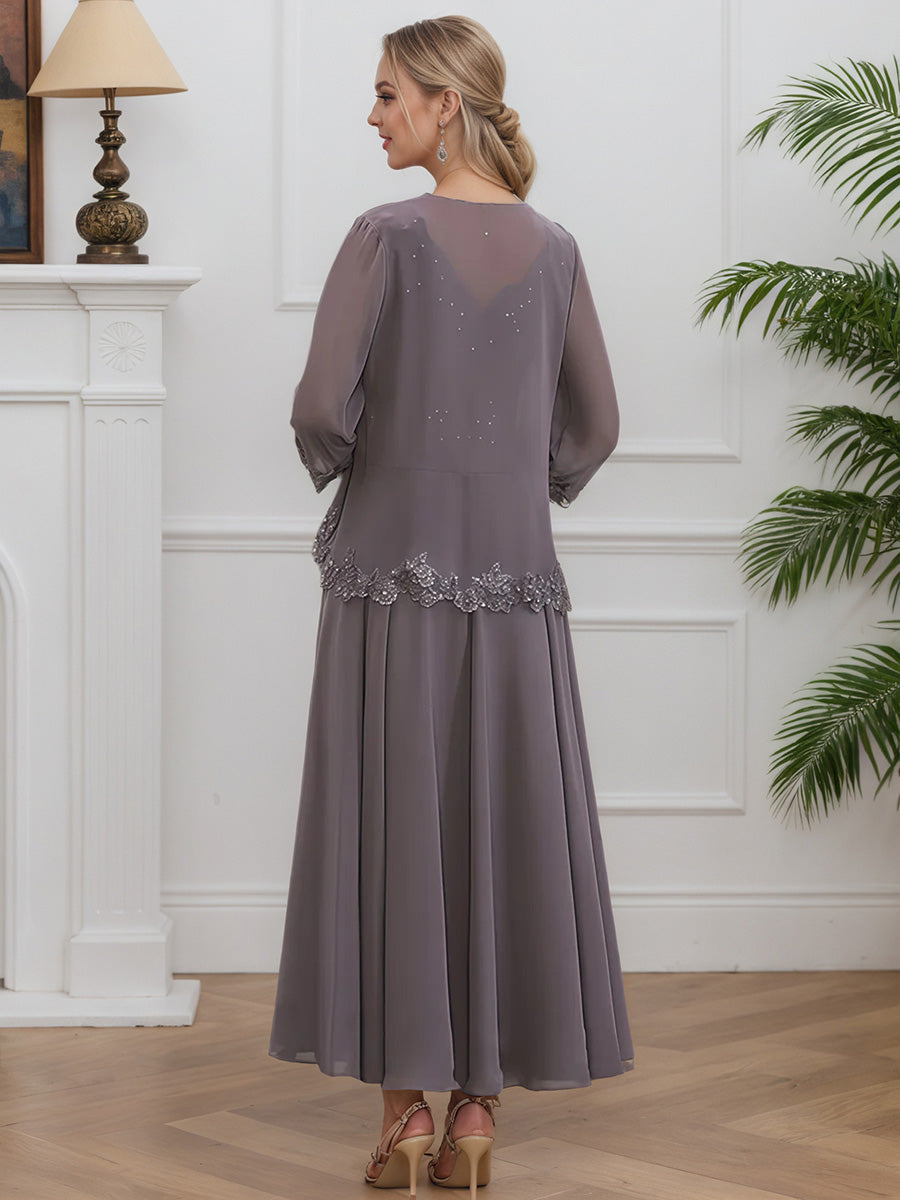 Cicinia Dusk Mother Of The Groom Dress With Jacket Short Chiffon Lace Beaded Ankle Length