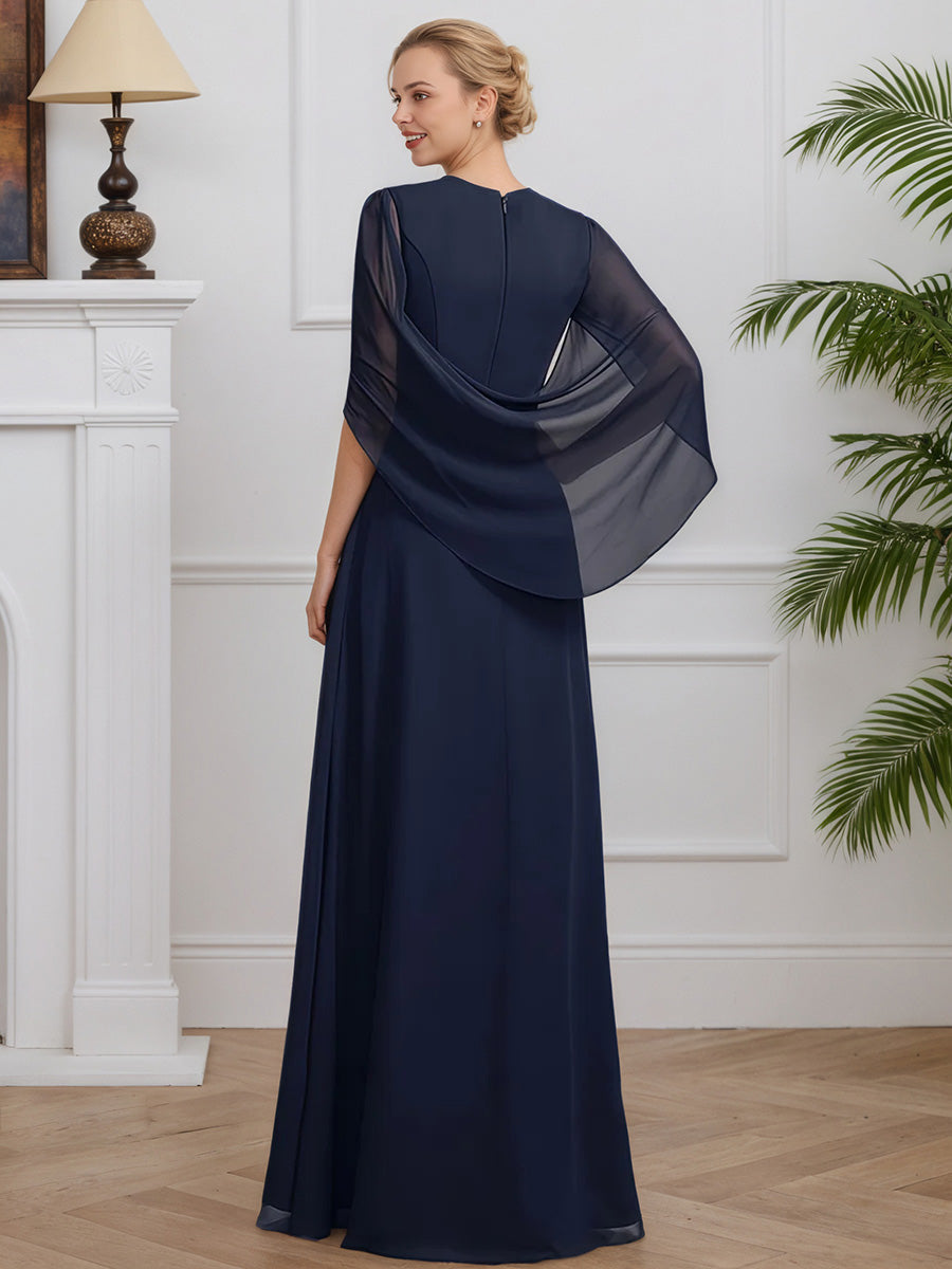 Cicinia Dark Navy Mother Of The Groom Dress Long Chiffon A-line Floor Length V-neck