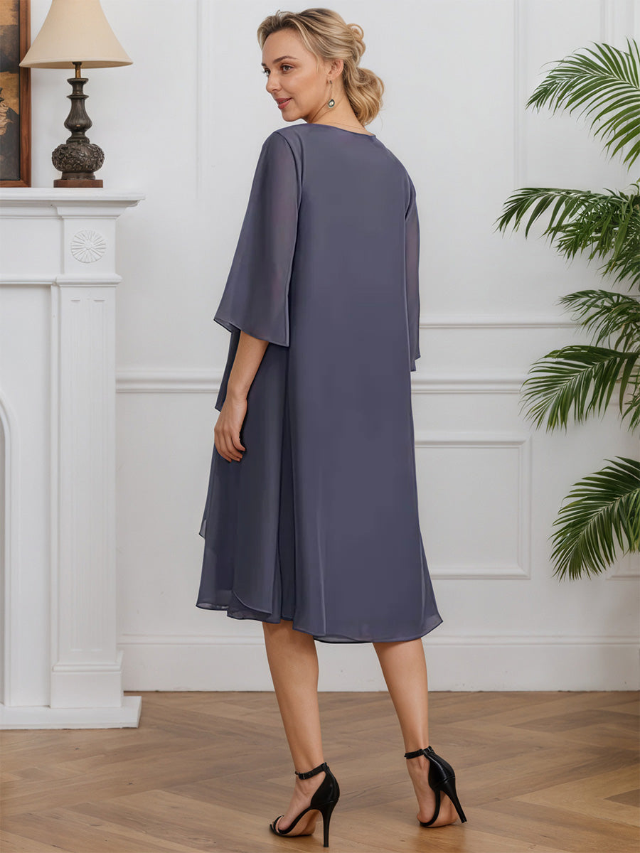 Cicinia Stormy Mother Of The Groom Dress With Jacket Short Chiffon A-line Knee Length