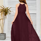 Halter A Line Chiffon Lace Junior Bridesmaid Dress