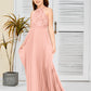 Halter A Line Chiffon Lace Junior Bridesmaid Dress