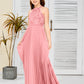 Halter A Line Chiffon Lace Junior Bridesmaid Dress