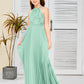 Halter A Line Chiffon Lace Junior Bridesmaid Dress