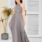 Halter A Line Chiffon Lace Junior Bridesmaid Dress