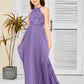 Halter A Line Chiffon Lace Junior Bridesmaid Dress