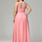 Halter Plus Size Chiffon Bridesmaid Dresses