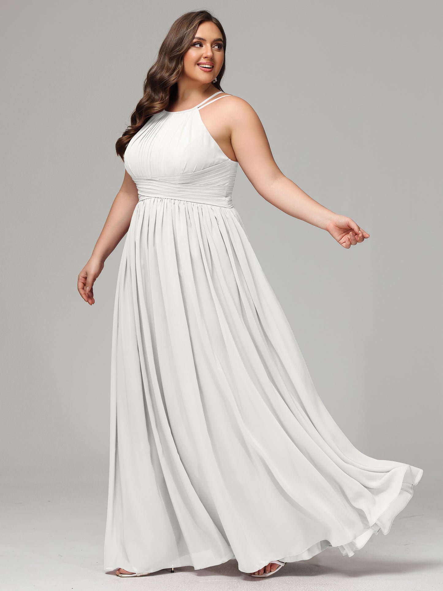 Halter & Straps on back Chiffon Bridesmaid Dress Plus Size