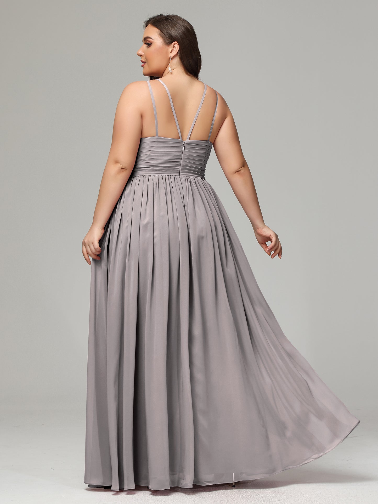 Halter & Straps on back Chiffon Bridesmaid Dress Plus Size