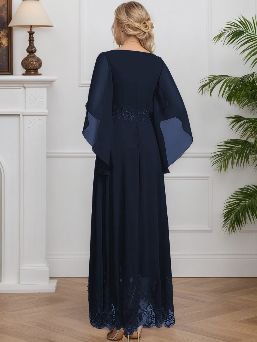 Cicinia Dark Navy Mother Of The Groom Dress Long Chiffon Lace A-line Round Neckline