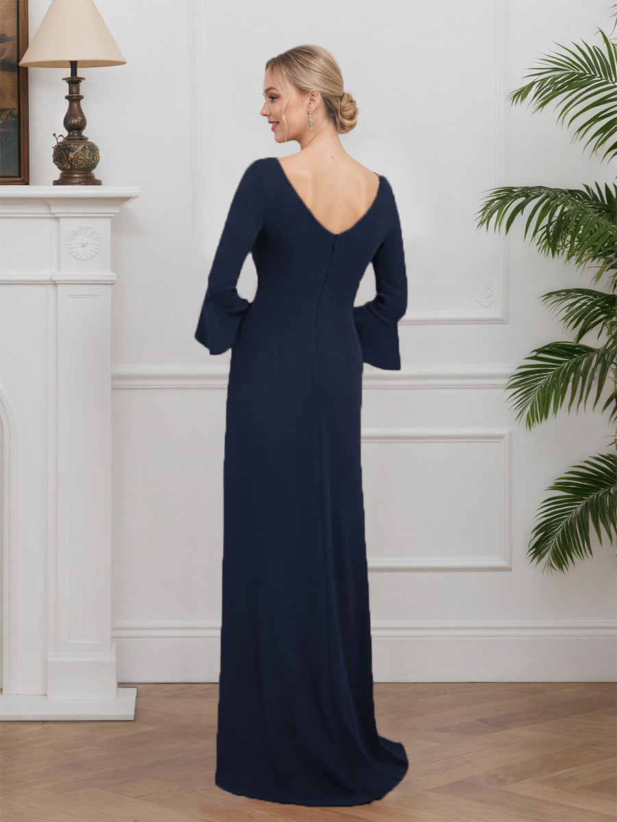 Cicinia Dark Navy Mother Of The Groom Dress Long Stretch Fabric Sheaht Sweep Train